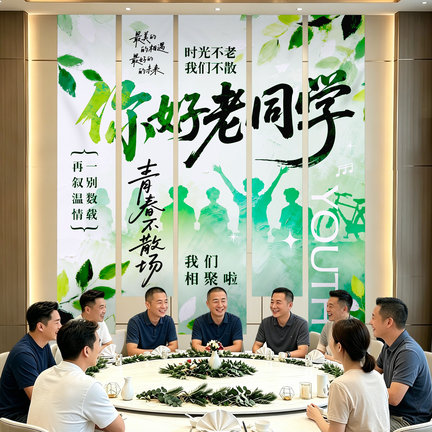 同学聚会会场布置氛感场景装饰饭店包厢周年纪念拍照道具挂布条幅