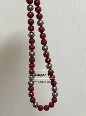 波尔多红咖啡丝绒棕红混彩珍珠项链进口华子珍珠高级时髦现代优雅