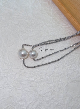 925银闪链进口施家亮白珍珠女士锁骨链choker项链轻奢小众单叠戴