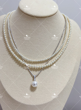 进口施家华子baby珠choker女百搭项链锁骨链可调节3/4mm单带叠戴