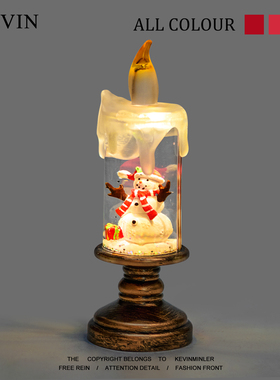 Kevin家“无聊看看蜡烛里的小雪人”氛围小夜灯桌面摆件圣诞礼物