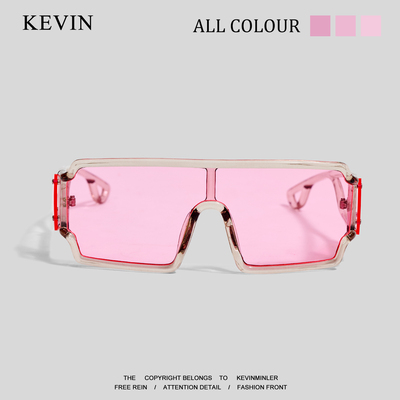 Kevin家“无聊了戴个粉色太阳眼镜玩”ins连体个性拼色大框墨镜