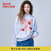 MardiMercredi小雏菊多花字母圆领卫衣纯棉宽松休闲韩系上衣女