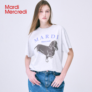 可露丽 MardiMercredi经典 腊肠狗短袖 t恤宽松上衣男女情侣夏季 新款