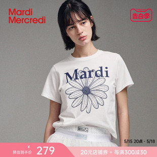 新款 MardiMercredi小雏菊印花短袖 t恤修身 显瘦休闲百搭上衣女春季