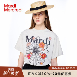 新款 上衣女夏季 t恤宽松韩系半袖 MardiMercredi小雏菊多花字母短袖