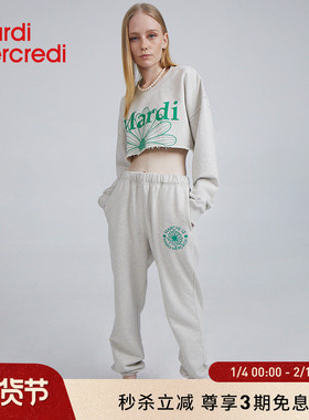 MardiMercredi松紧腰束脚小雏菊刺绣卫裤男女同款百搭休闲长裤