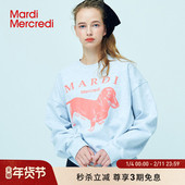 MardiMercredi经典 腊肠狗印花休闲卫衣男女情侣宽松上衣可露丽风