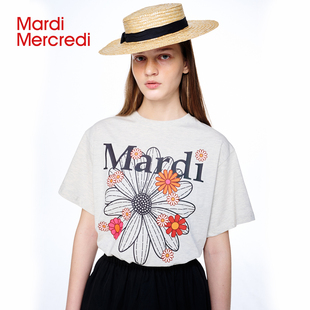 MardiMercredi小雏菊多花字母短袖 t恤宽松韩系半袖 上衣女夏季 新款