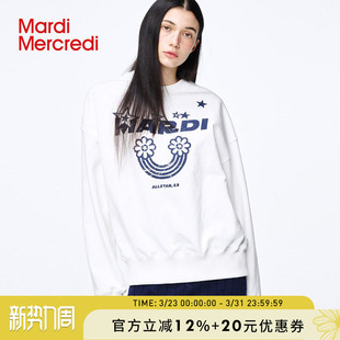 MardiMercredi字母彩虹圆领套头卫衣宽松百搭休闲上衣男女情侣