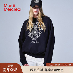 MardiMercredi圆领套头连帽卫衣小雏菊百合徽章刺绣上衣男女同款