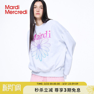 MardiMercredi小雏菊渐变字母印花圆领韩系休闲宽松卫衣男女同款