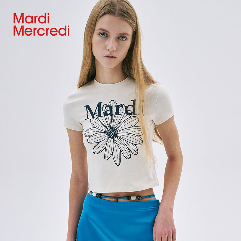 MardiMercredi经典辣妹小雏菊短袖t恤女童趣短款紧身上衣夏季新款
