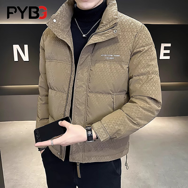 潮牌立领羽绒服男士短款冬季2025新款印花痞帅气轻薄加厚外套男款