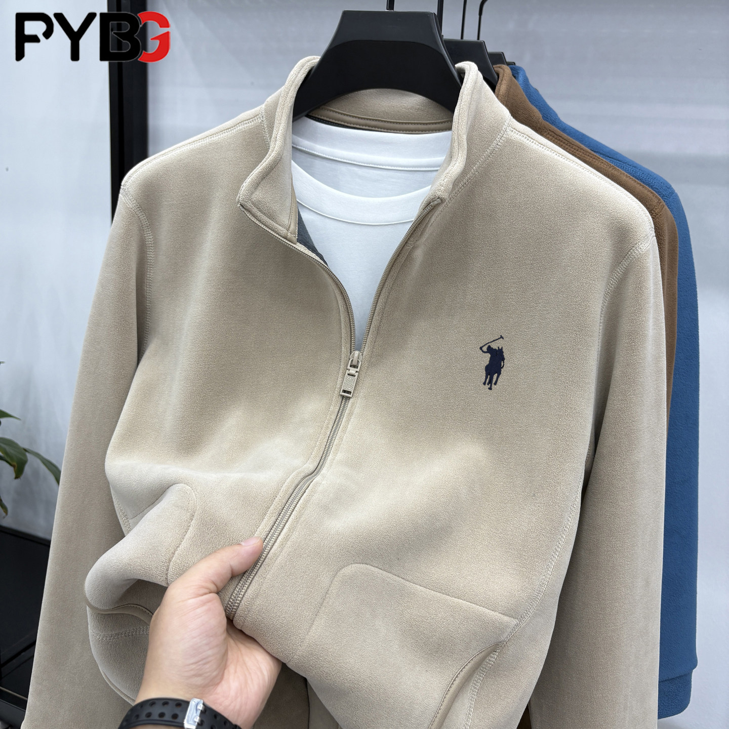 高端保罗摇粒绒男士外套冬装2025新款保暖加厚奥粒绒夹克男款秋季