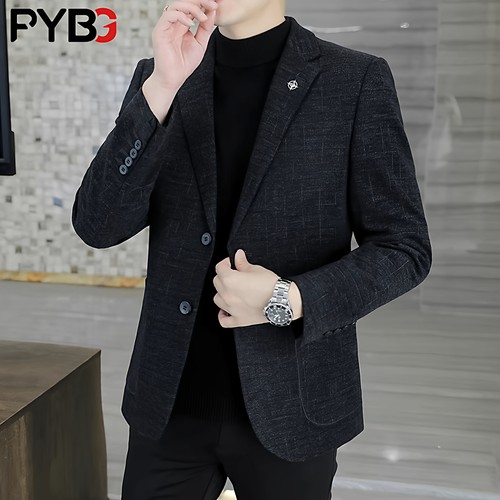 高端男士休闲西装外套春秋冬季2025新款商务西服中年加厚棉服男款