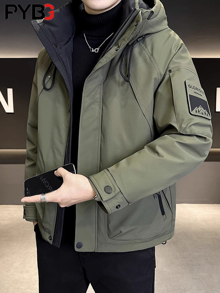 高级感工装外套男士羽绒服冬季2025新款加厚大码男款潮流连帽夹克