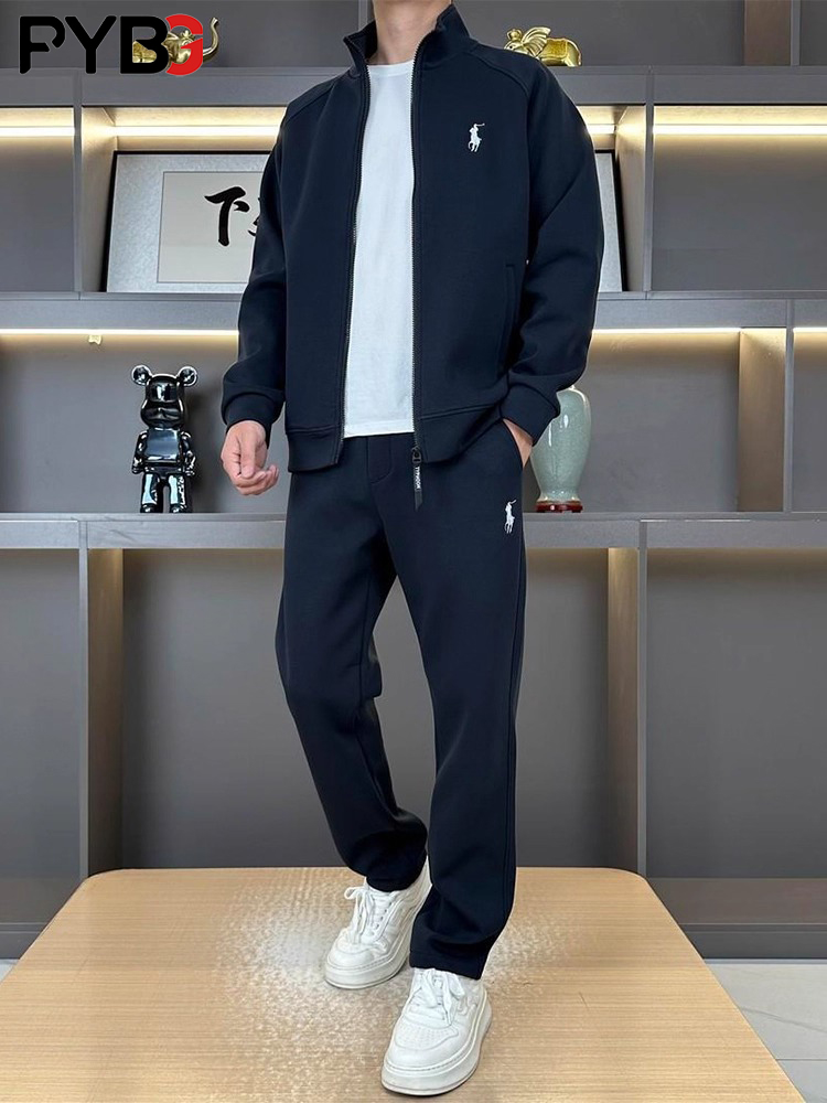 高端男士休闲运动服套装2025春秋冬新款保罗加绒卫衣卫裤男款一套