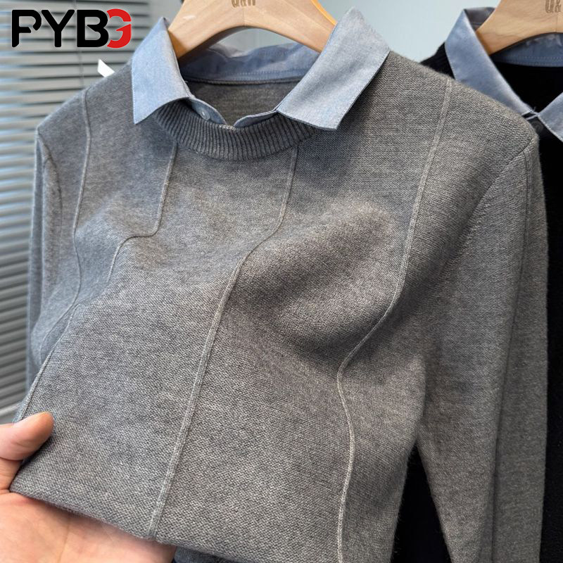 高端假两件衬衫领毛衣男款秋冬季2025新款商务男士针织衫长袖T恤