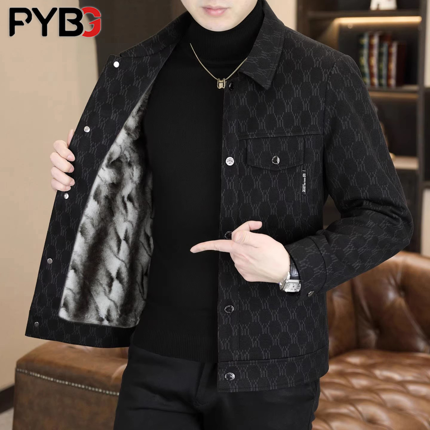 高端男士夹克外套冬装2025新款潮流男款休闲加绒加厚男外套春秋季,男装,夹克,淘宝优惠券,粉丝福利购,淘宝优惠卷