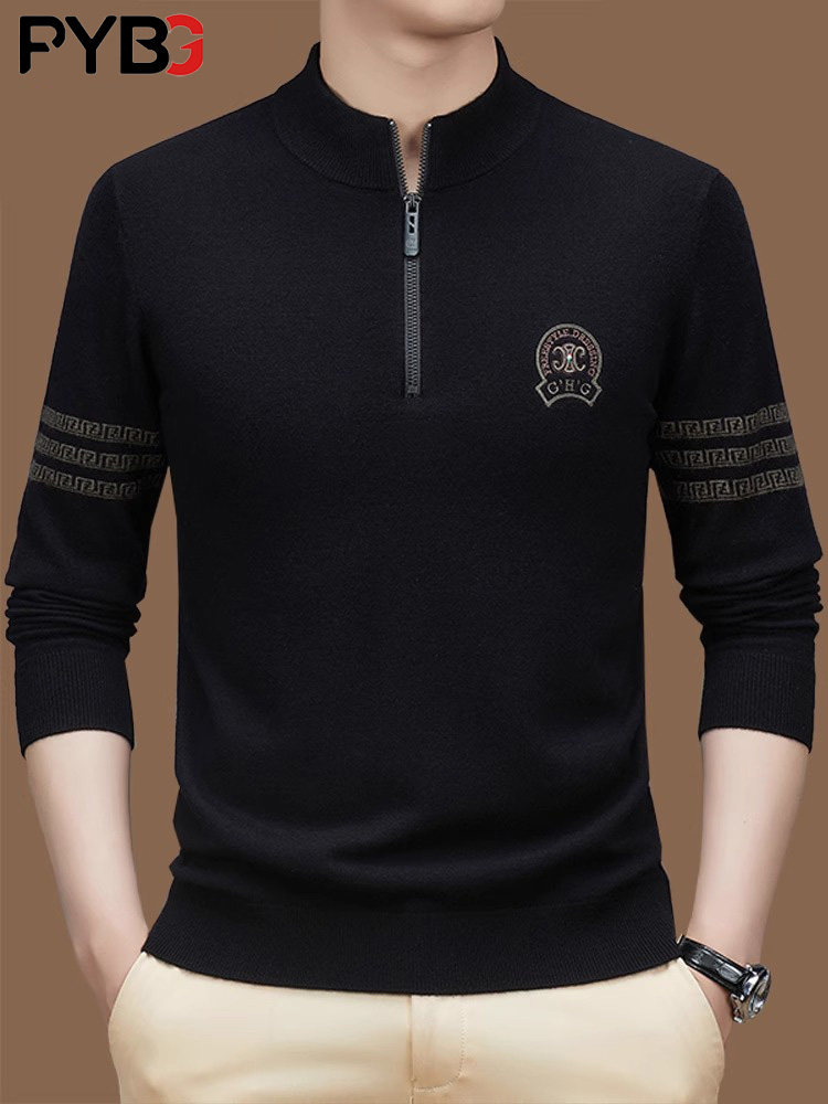 高端半高领拉炼男士羊毛衣春秋冬2025新款保暖内搭针织打底衫男款