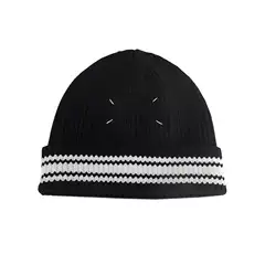 [Detachable Four-Corner Mark] Black and White Stripesd American Knitted Hat Four-Corner Mark ins Style for Men and Women in Autumn and Winter