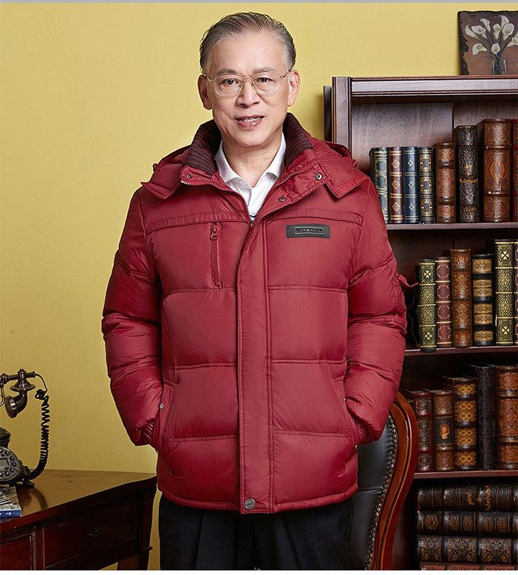 男装中年男士中老年爸爸父亲本命年红色酒红色羽绒外套枣红羽绒服