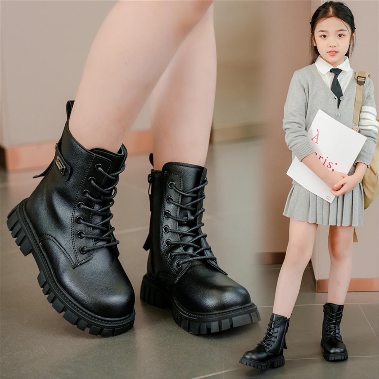 女童马丁靴女款儿童英伦风短靴防滑2025新款靴子春秋款童靴侧拉链