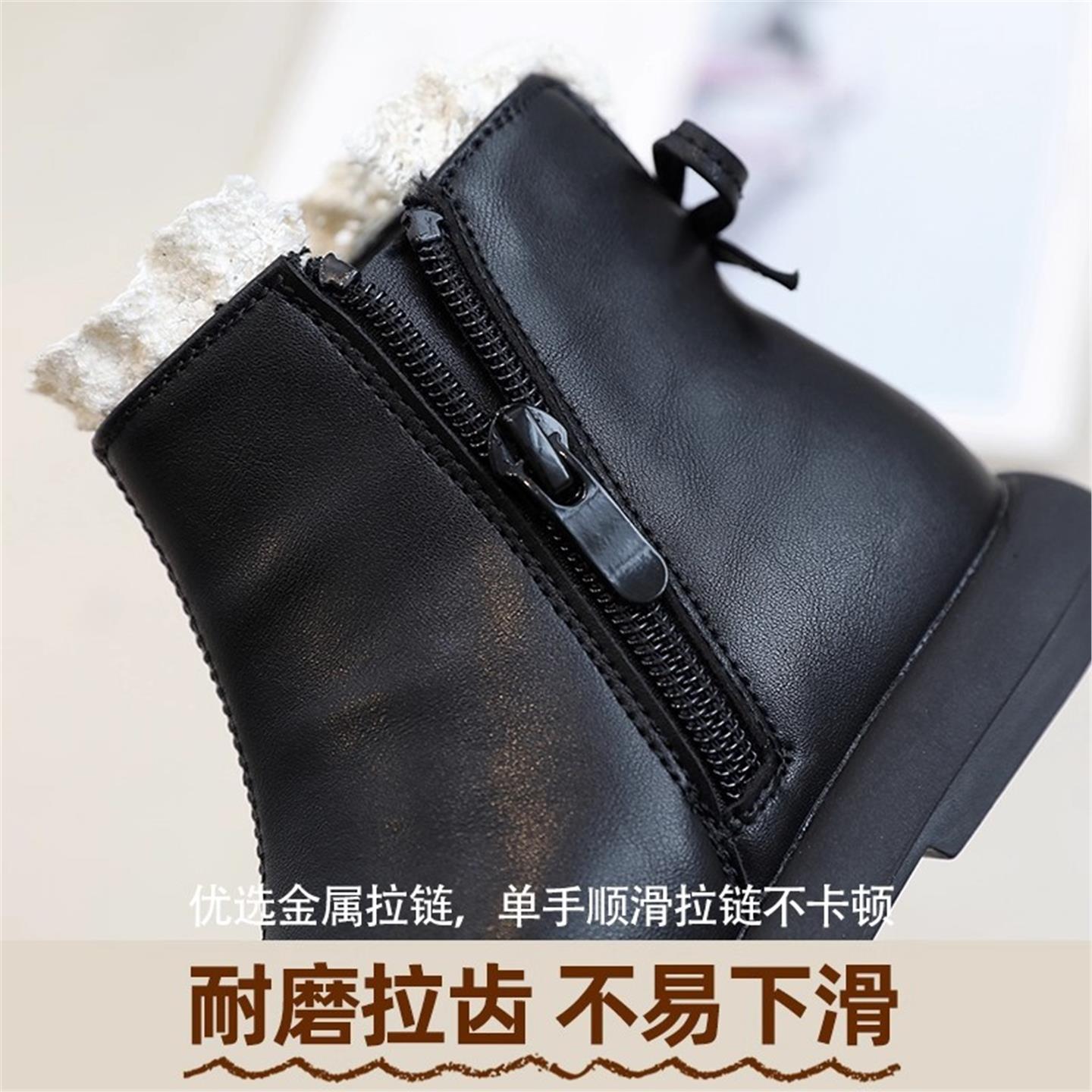 马丁靴女款儿童秋冬季白色公主风防滑软底巨好看小皮鞋配裙子短靴