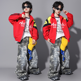 少儿hiphop街舞美式潮服儿童男女童元旦红色嘻哈演出服酷帅表演服