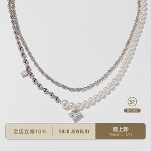 [全新上市]EOLO 双层珠链方糖项链 女项链秋冬小众独特