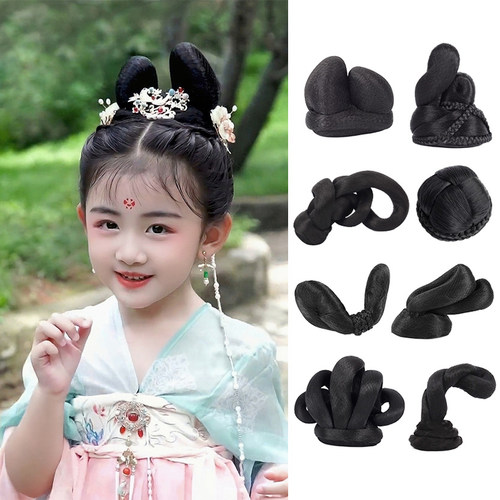 古典舞儿童汉服假发头饰一体式