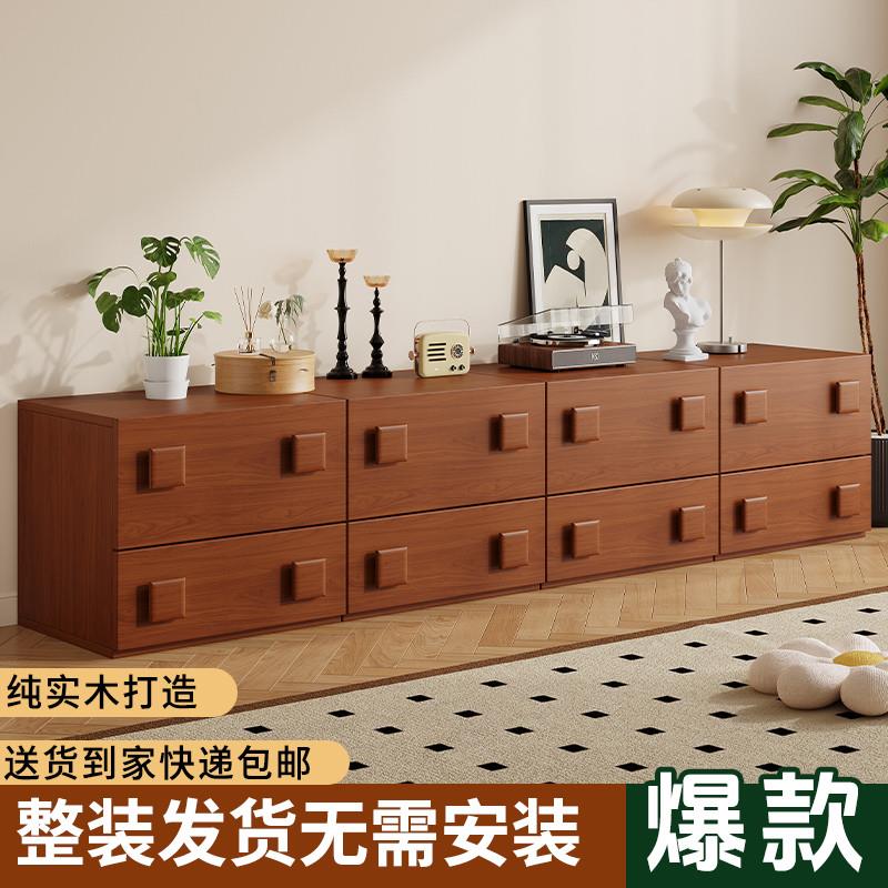 中古风电视柜客厅家用储物柜复古卡门柜斗柜组合模块实木边柜落地