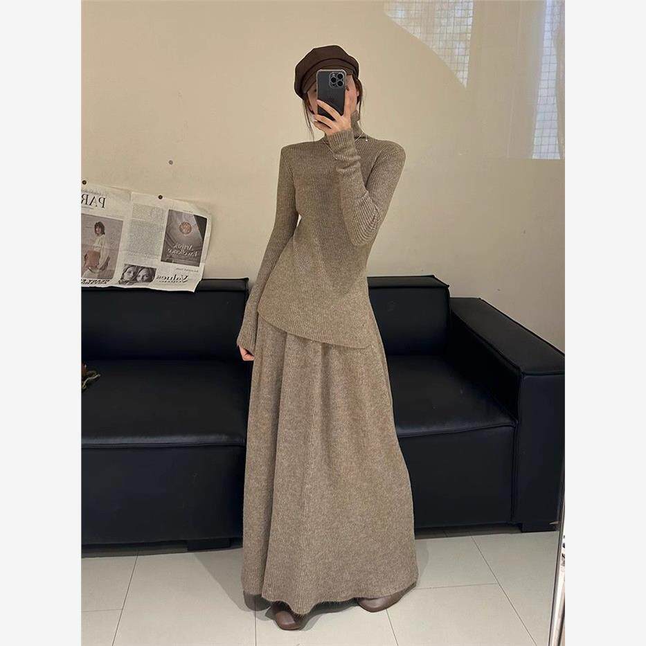 法式高级感针织半身裙套装女春秋新款御姐打底毛衣两件套装长裙
