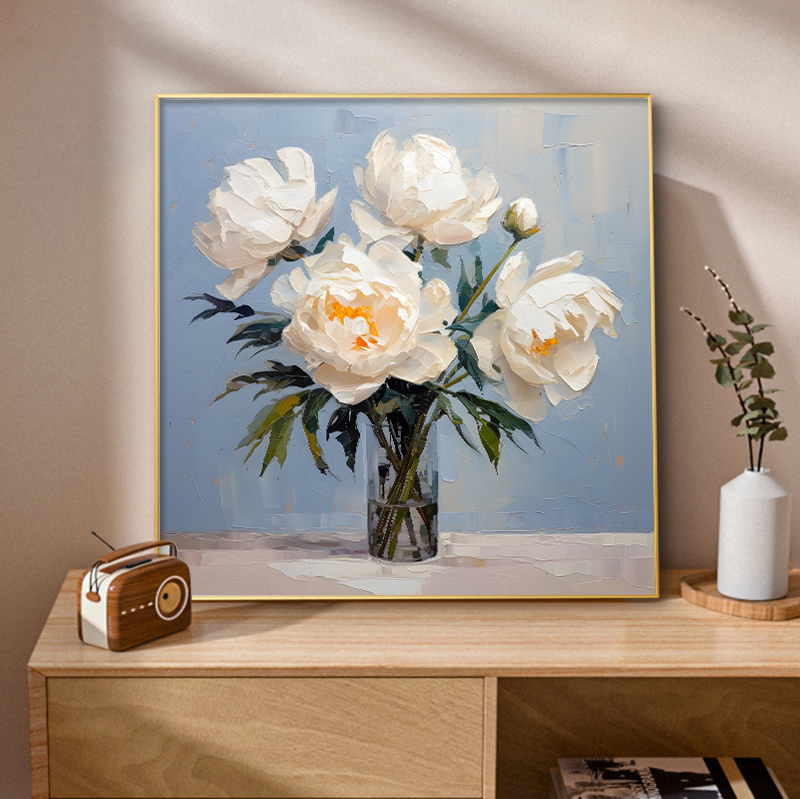 牡丹花装饰画花卉油画风客厅餐厅壁画玄关柜挂画卧室床头桌面摆画