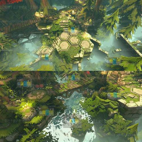 Unity欧美魔幻森林3D模型 树林木桥流水篝火 URP高清管线项目9748