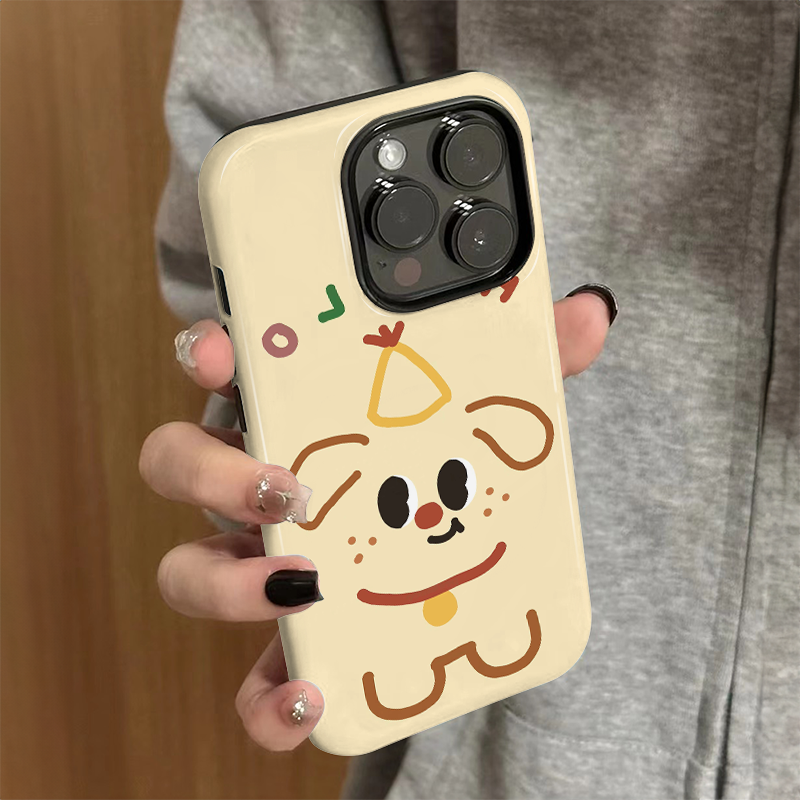 适用苹果15手机壳iPhone16promax新款iP14/13女简约12可爱xsmax线条小狗8卡通防摔11保护套7plus菲林二合一xr