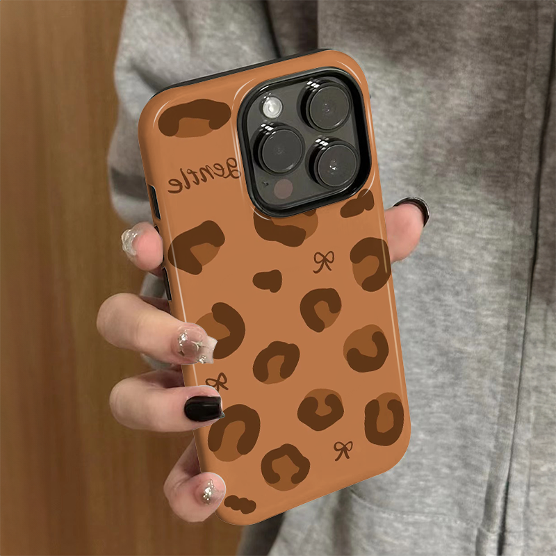 适用苹果16promax手机壳新款iPhone15女小众pro硅胶xr防摔保护套iP13/14创意iP7/8个性plus棕色豹纹xsmax外壳