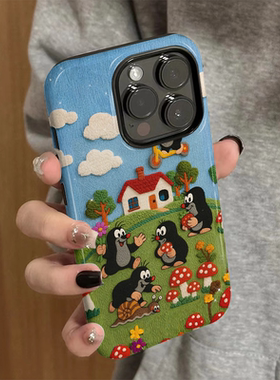 适用苹果16promax手机壳17pro新款iPhone15pro简约iP14/13女16e卡通12蘑菇鼹鼠7/xsmax防摔11保护套8plus菲林