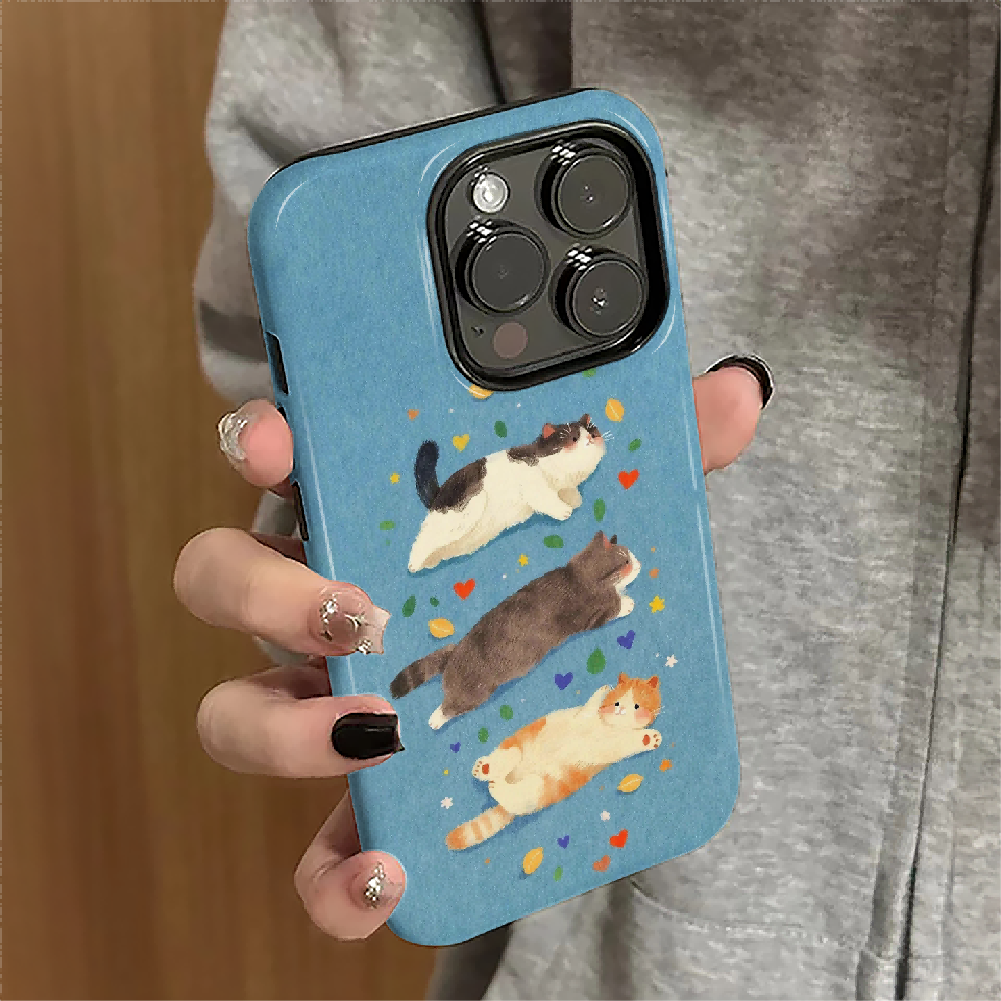 适用苹果16promax手机壳苹果15pro新款iPhone13简约iP14pro女12三只小猫16e卡通7硬11防摔xsmax套8plus菲林xr