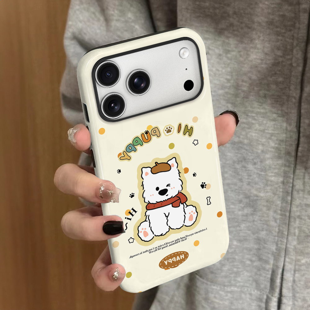 波点小狗适用苹果16pro手机壳iPhone17promax简约ip15pro女13可爱14新款xsmax卡通12防摔11保护套8/7plus菲林