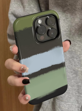 适用苹果15手机壳iPhone16promax新款iP14女13简约12菲林二合一8高级xsmax防摔11保护套7小众plus墨绿色块xr