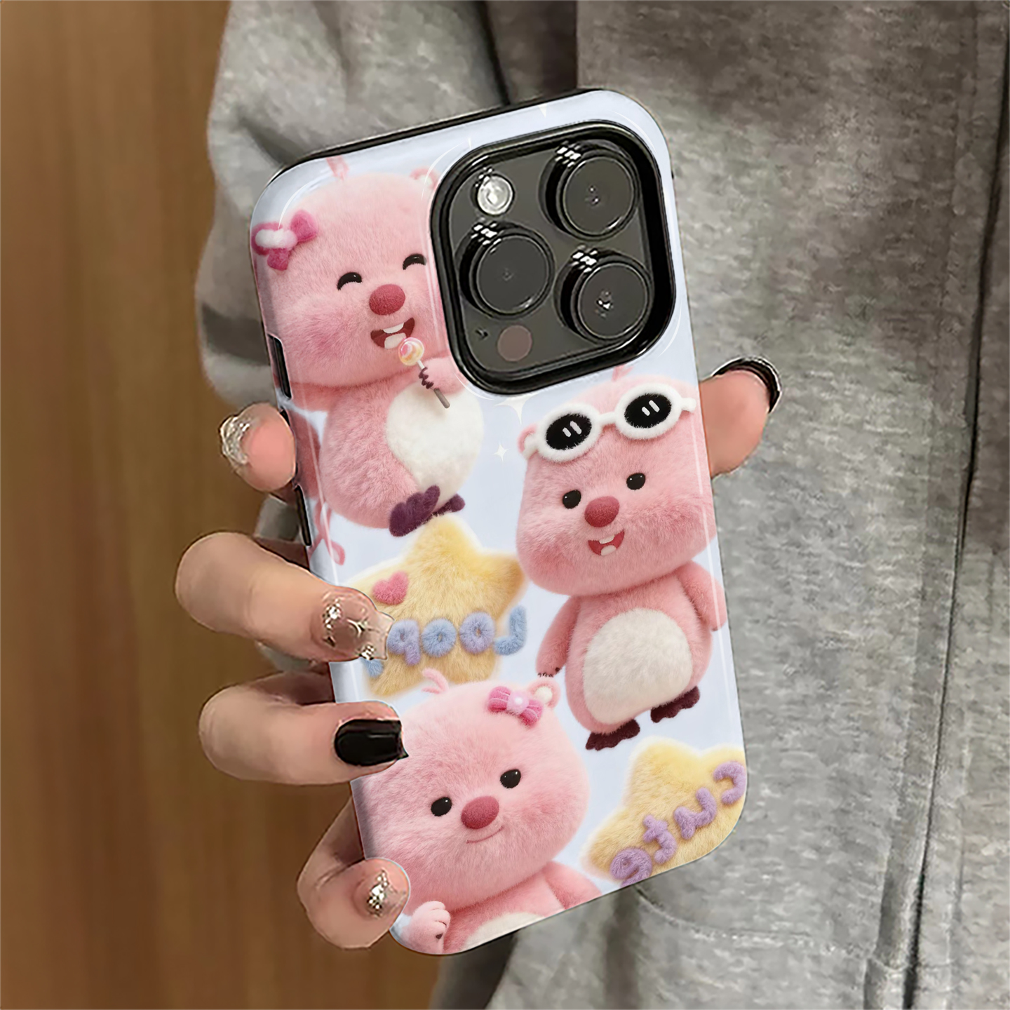 毛绒露比适用苹果16pro手机壳iPhone17promax卡通ip15pro女13可爱14新款xsmax秋冬12防摔11保护套8/7plus菲林