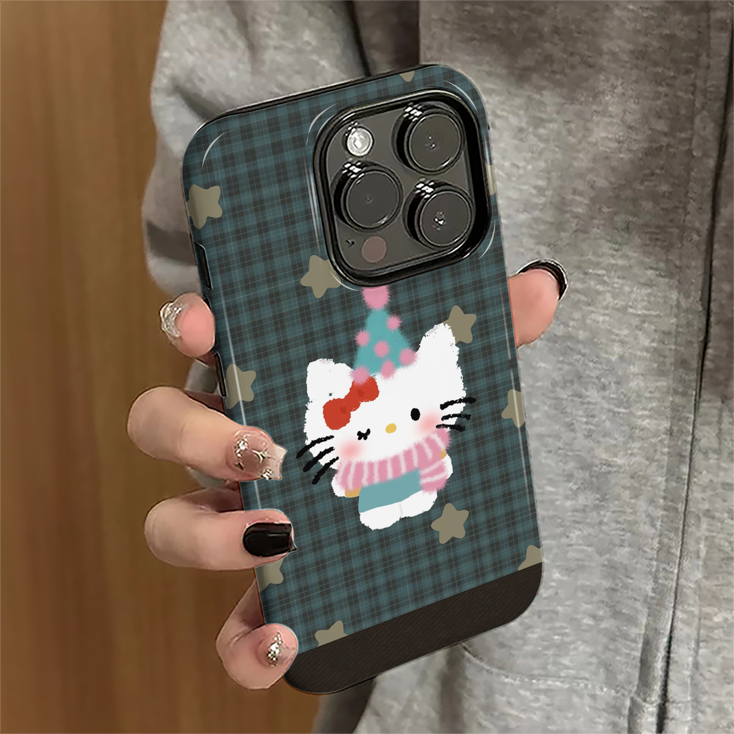 格纹kt猫适用苹果17promax手机壳iPhone16pro卡通ip15pro女13日韩14新款xsmax小众12防摔11保护套8/7plus菲林