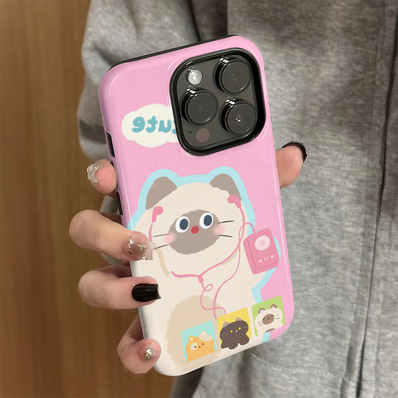 适用iPhone15手机壳苹果16promax新款女iP12/13可爱14简约xsmax卡通耳机猫咪8防摔11保护套7plus菲林二合一xr