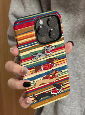 适用苹果15手机壳iPhone13promax新款个性iP14女15卡通12简约xsmax菲林二合一8高级防摔11套7小众plus腊肠狗x