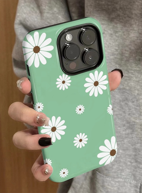 适用苹果15手机壳iPhone16promax新款iP14女12/13简约xsmax白色雏菊8高级防摔11保护套7个性plus菲林二合一xr