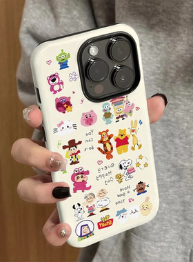 适用苹果16promax手机壳iPhone15新款iP14/13女12简约xsmax卡通草莓熊8防摔11保护套7可爱plus菲林二合一xr硬