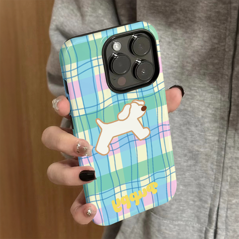 适用苹果15promax手机壳iPhone16pro新款iP14女12/13卡通16e格纹小狗8简约xsmax防摔11保护套7高级plus菲林xr