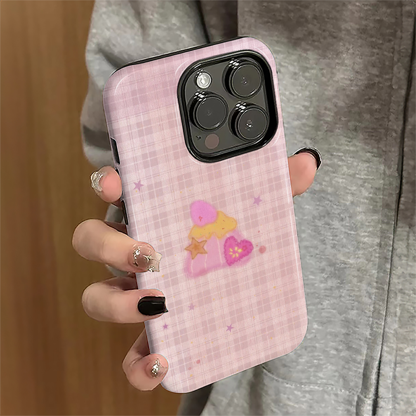 格纹星星适用苹果17pro手机壳iPhone16promax小众ip15pro女13简约14新款xsmax日韩12防摔11保护套8/7plus菲林